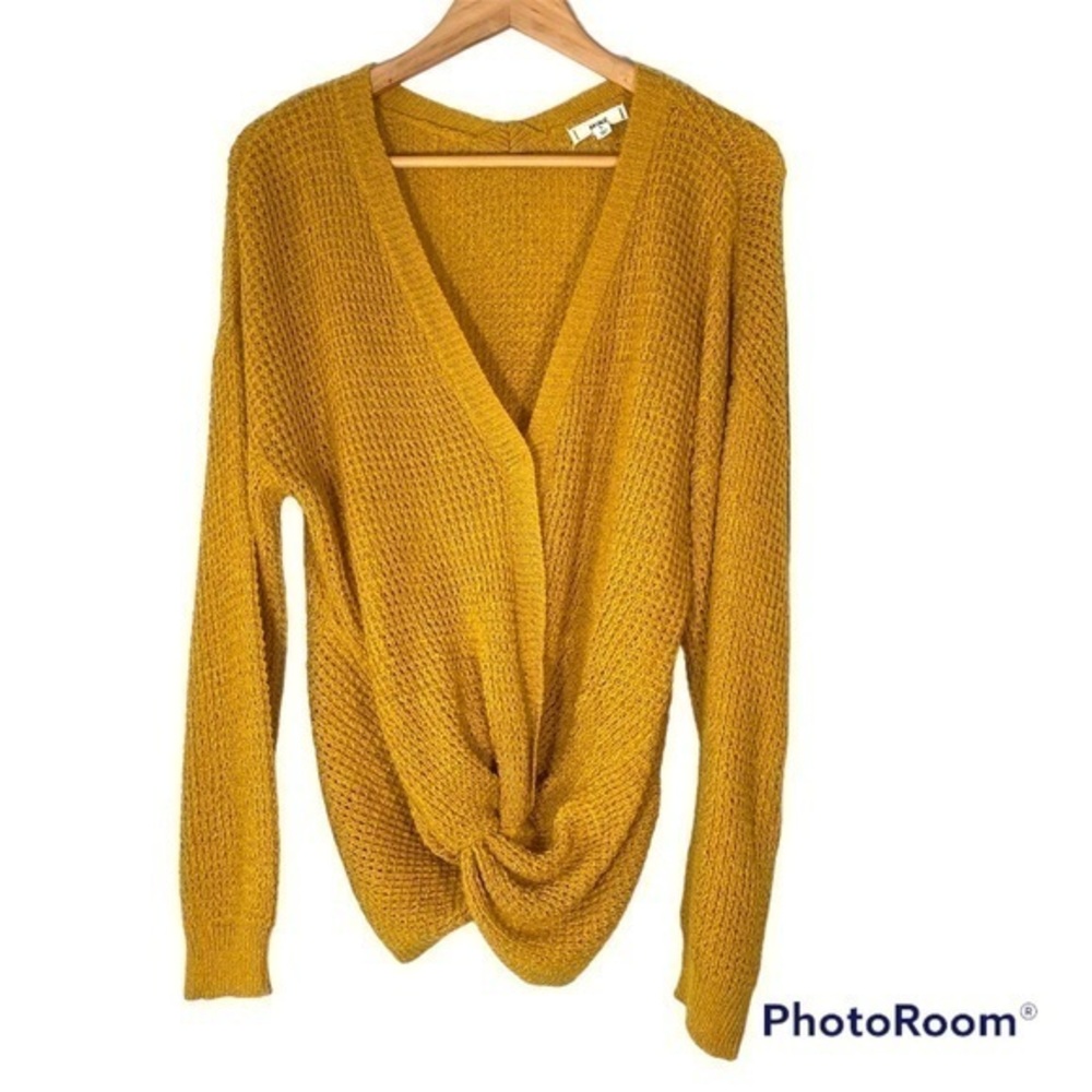 MINE Mustard Loose‎ Knit Faux Wrap Twist Front Sweater L